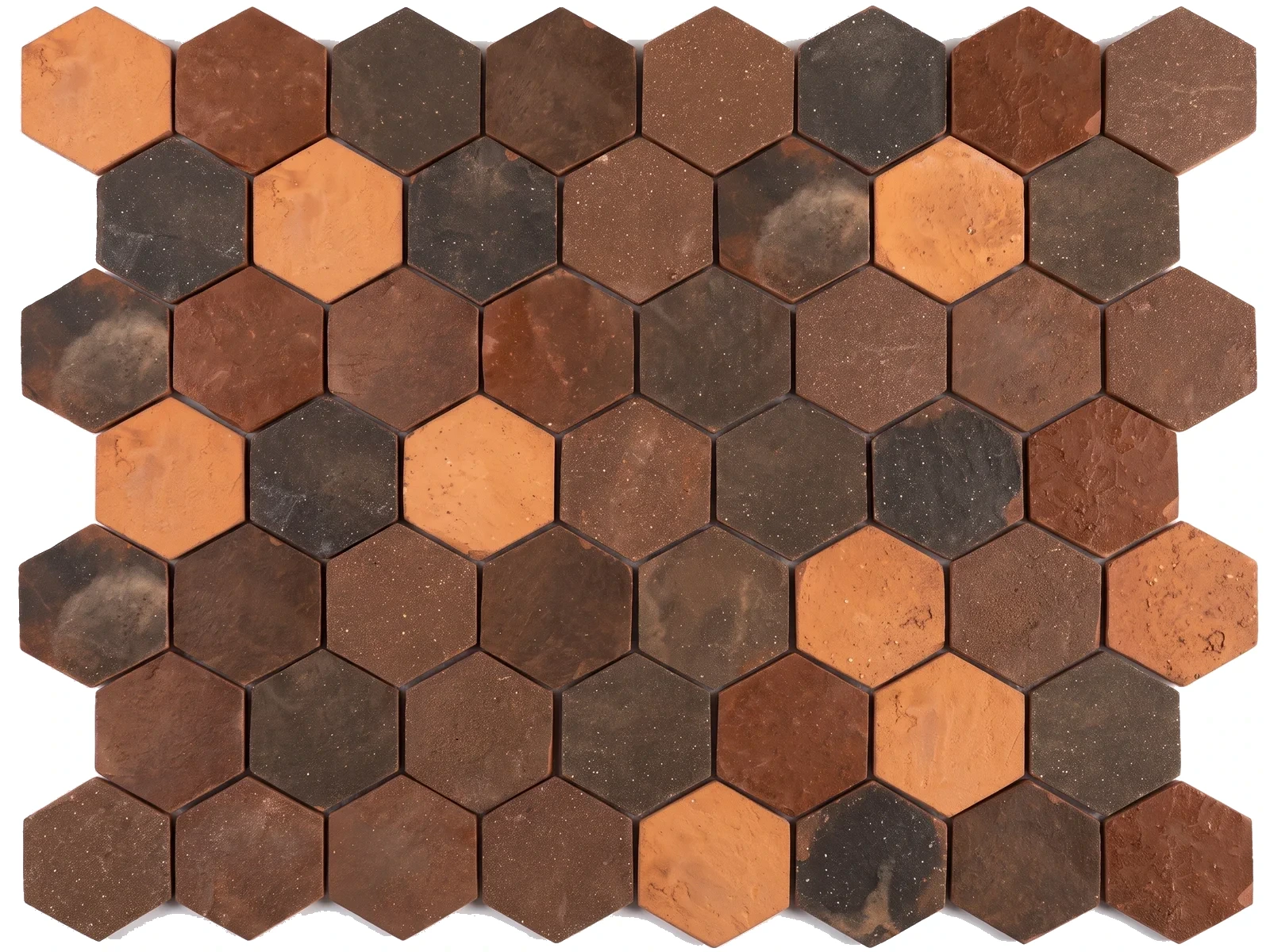 Doğal Altıgen Terrakota Mozaik Karo, 7x7, dokulu yüzey